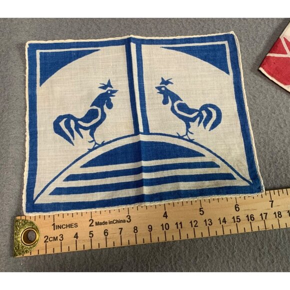 Vintage Handkerchief Collection Set of 5 Red & Blue Prints Retro Charm - Picture 2 of 7